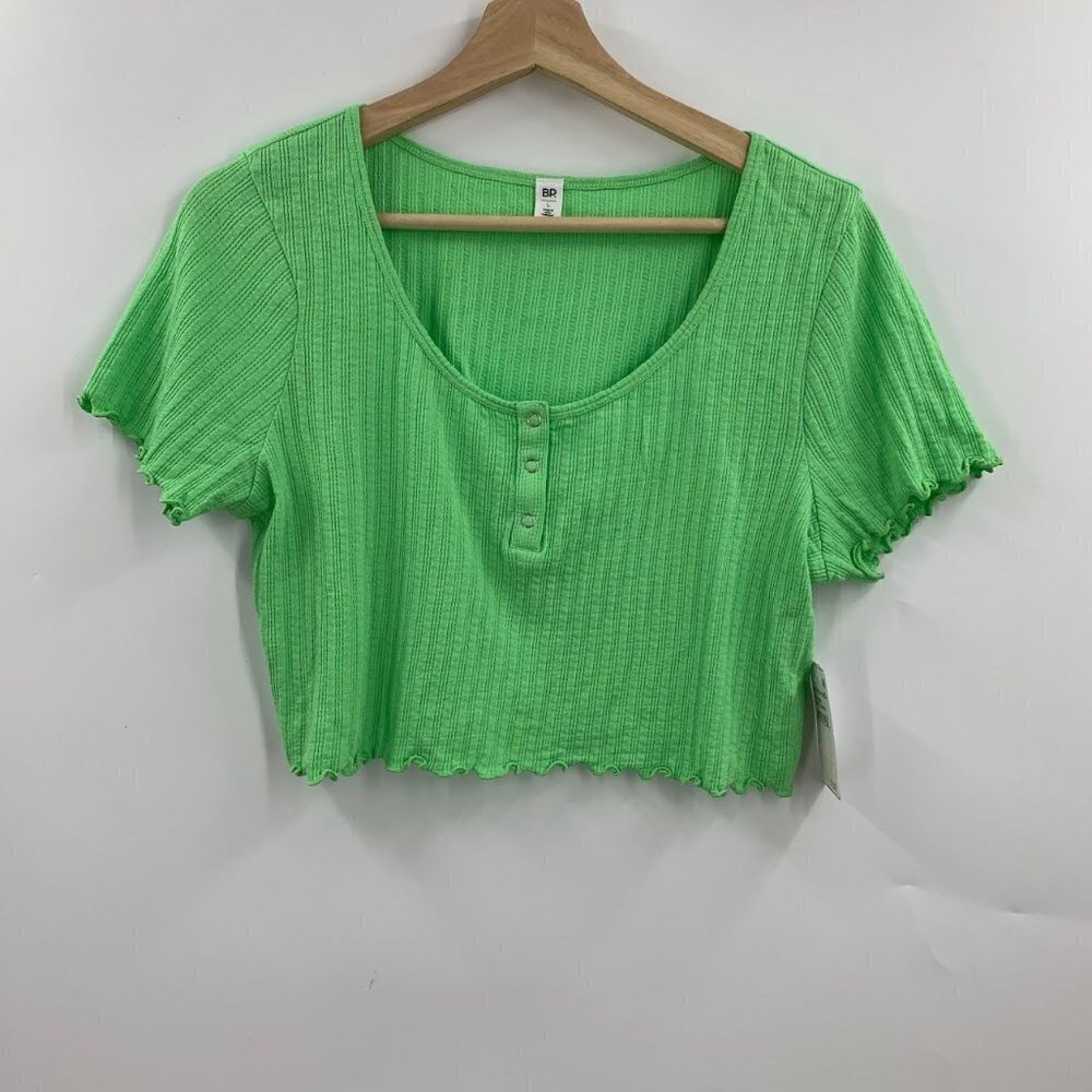 BP Women's Pointelle Rib Crop Henley Lot of 2 In Green & Yellow Size M NWT‎